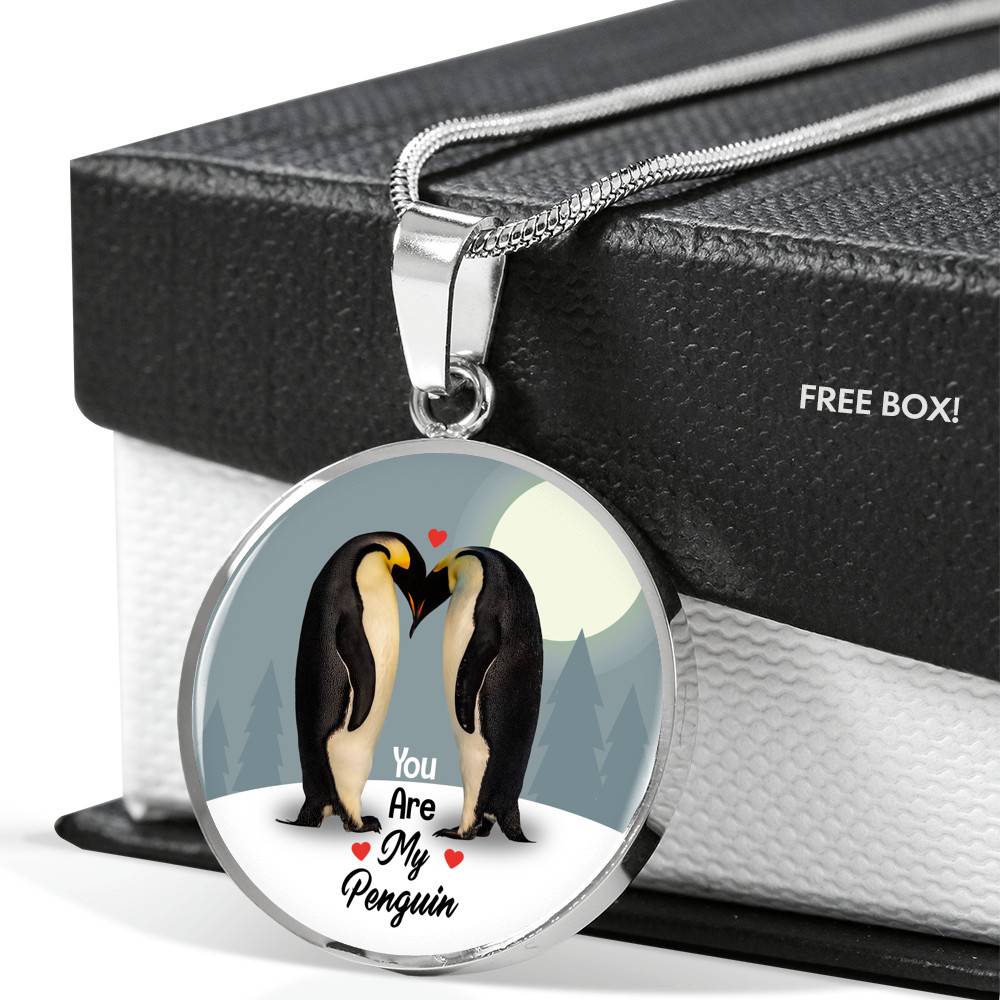 You Are My Penguin Circle Pendant Necklace - Penguin Gift Necklace - Anniversary Gift Necklace-Bangle