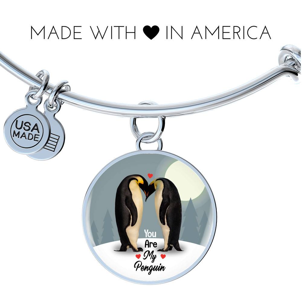 You Are My Penguin Circle Pendant Necklace - Penguin Gift Necklace - Anniversary Gift Necklace-Bangle