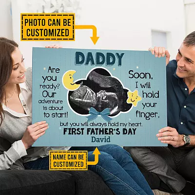 Custom Photo Daddy Are You Ready First Father's Day Gift Framed Canvas - Unframed Poster
