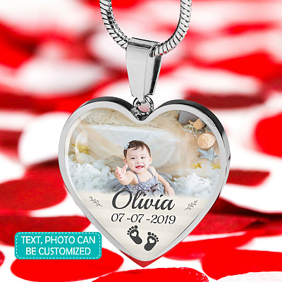 Alternative view of Personalized Photo Baby Feet Heart Pendant Necklace