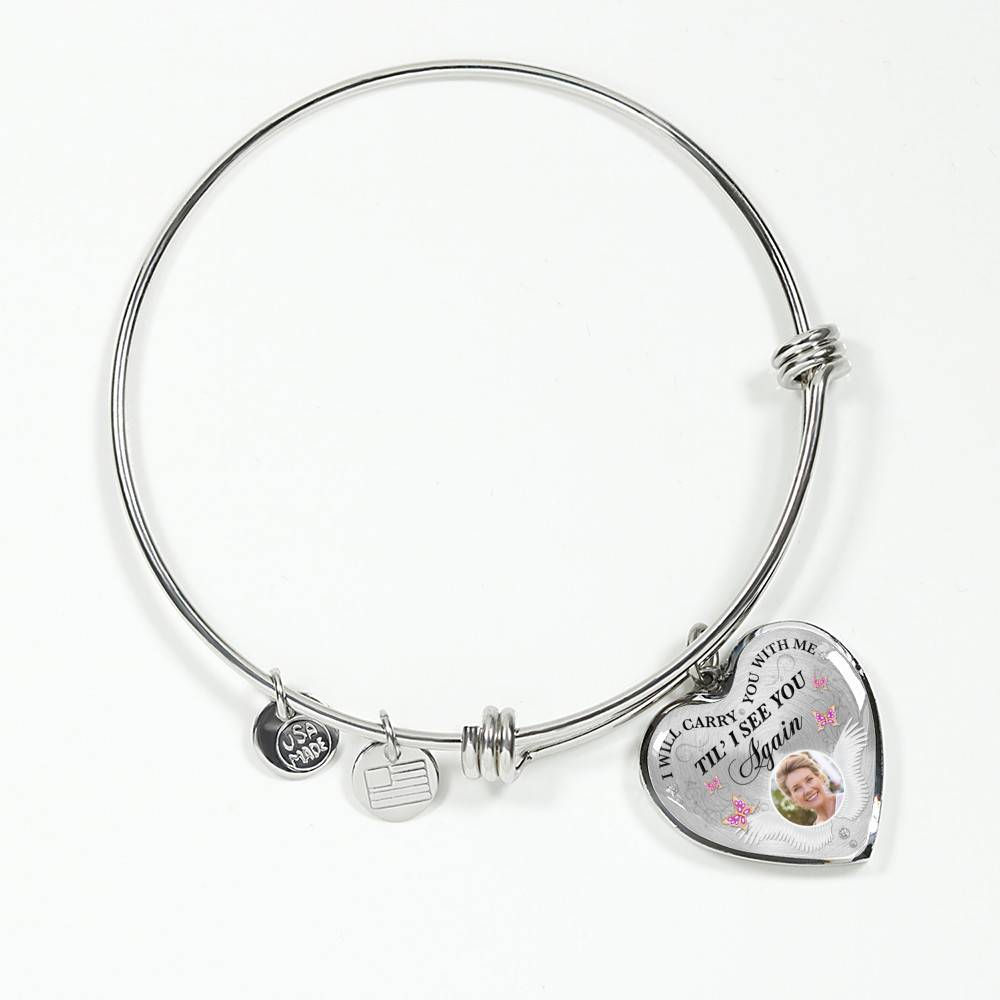 Personalized Custom Photo I Will Carry You With Me Till I See You Again Memorial Picture Heart Pendant Necklace