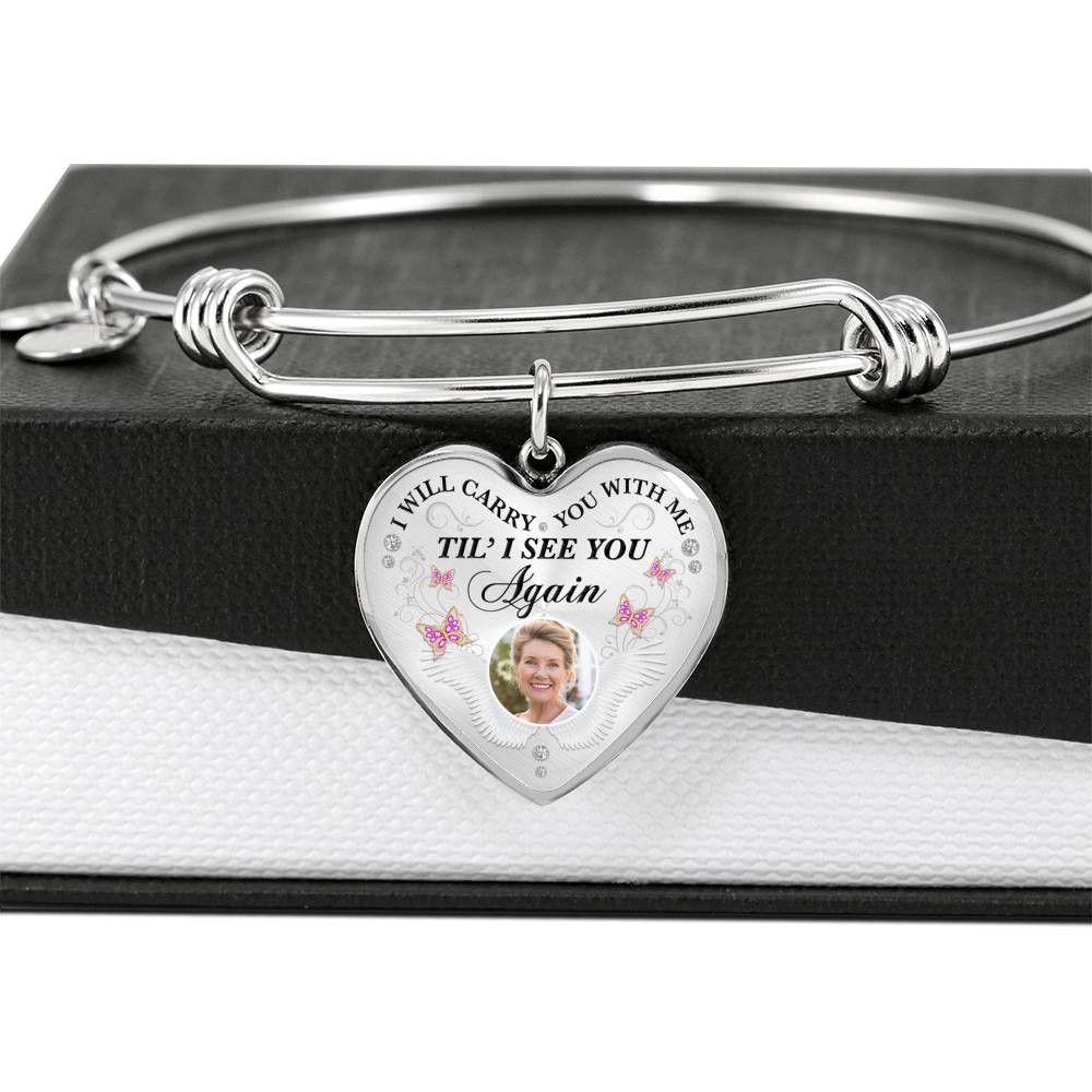 Personalized Custom Photo I Will Carry You With Me Till I See You Again Memorial Picture Heart Pendant Necklace