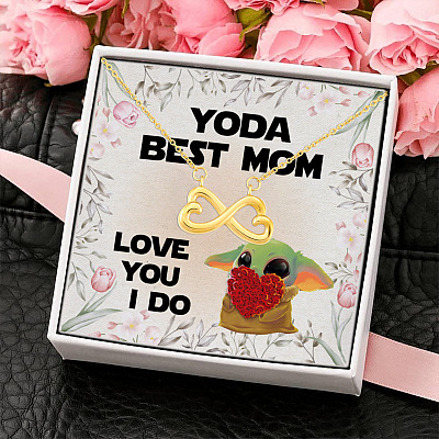 Baby Yoda Best Mom Love You I Do Infinity Heart Pendant Necklace - Yoda Mother's Day Necklace