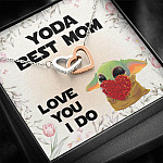Baby Yoda Best Mom Love You I Do Joined Interlocking Hearts Pendant Necklace - Yoda Mother's Day Necklace