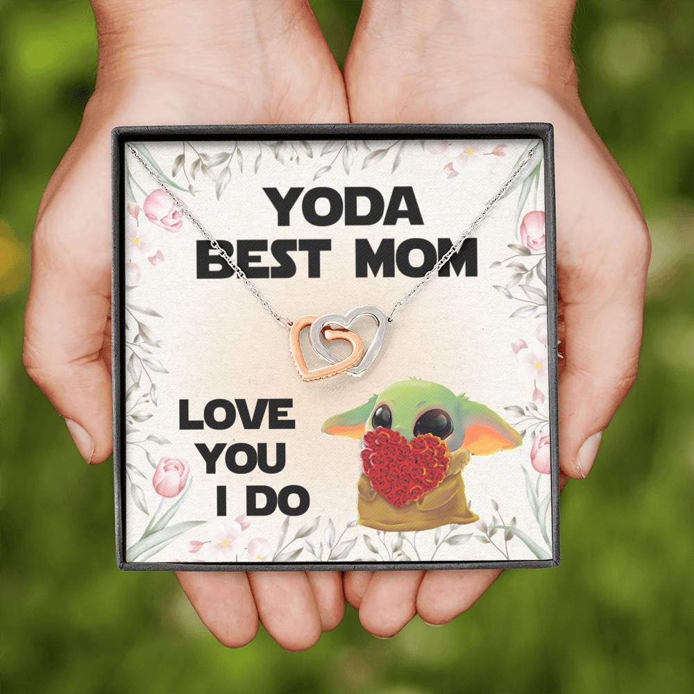 Baby Yoda Best Mom Love You I Do Joined Interlocking Hearts Pendant Necklace - Yoda Mother's Day Necklace