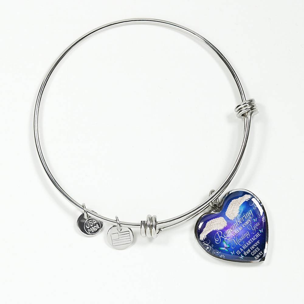 Remembering You Is Easy I Do It Everyday Missing You Is a Heartache Sympathy Heart Pendant Necklace - Bangle