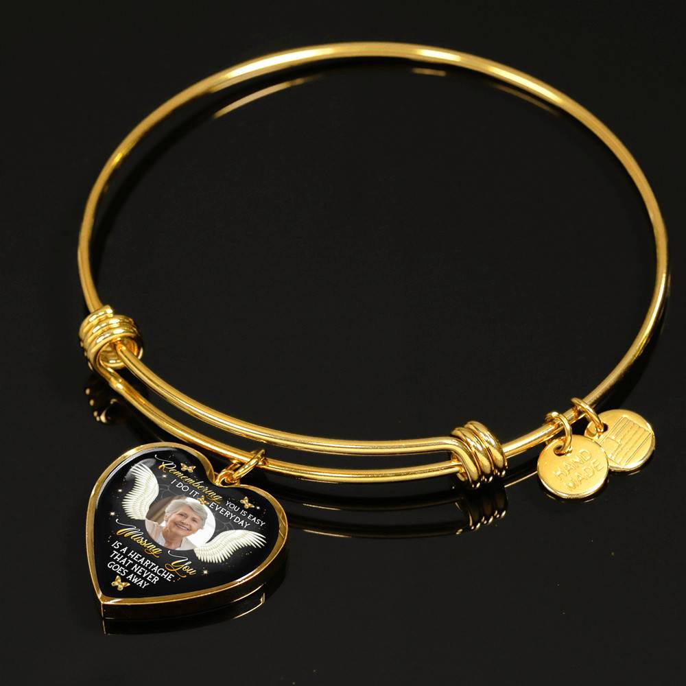 Personalized Photo Remembering You Is Easy I Do It Everyday Sympathy Heart Pendant Necklace - Bangle