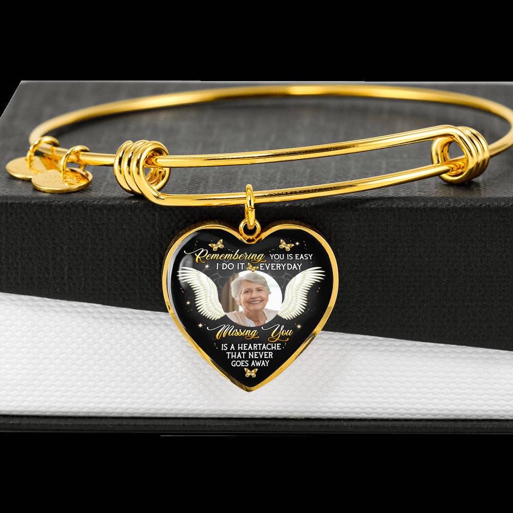 Personalized Photo Remembering You Is Easy I Do It Everyday Sympathy Heart Pendant Necklace - Bangle