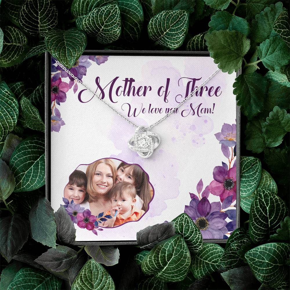 Personalized Photo Mother Of Three We Love You Mom Custom Image Love Knot Pendant Necklace