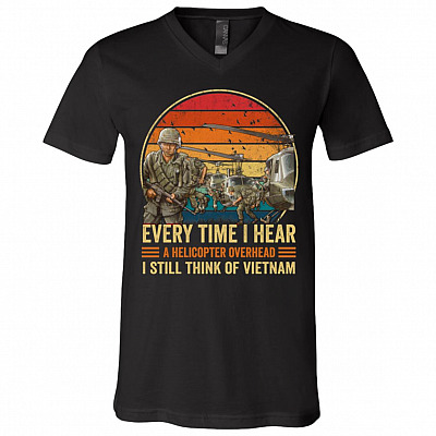 helicopter t, Black, V-Neck T-Shirt