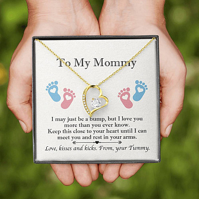 From Baby Bump To My Mommy I May Be Just A Bump Forever Love Heart Pendant Necklace - Mommy To Be Gift