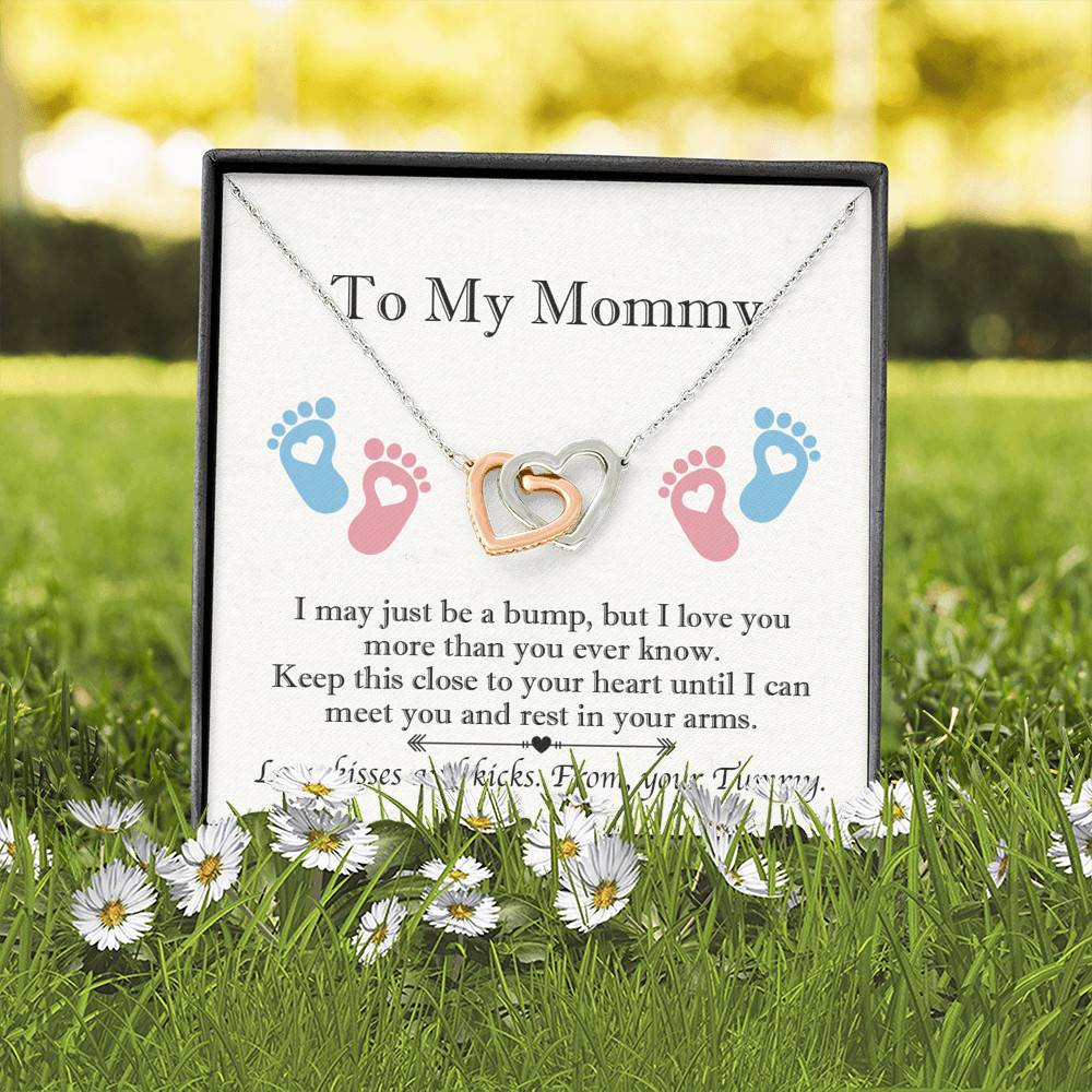 From Baby Bump To My Mommy I May Be Just A Bump Interlocking Heart Pendant Necklace - Mommy To Be Gift