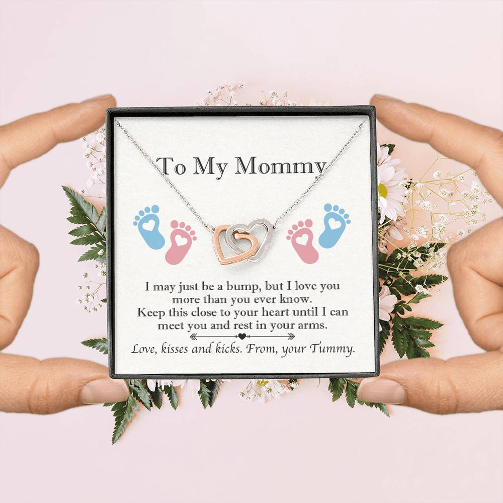 From Baby Bump To My Mommy I May Be Just A Bump Interlocking Heart Pendant Necklace - Mommy To Be Gift