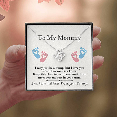 From Baby Bump To My Mommy I May Be Just A Bump Love Knot Pendant Necklace - Mommy To Be Gift