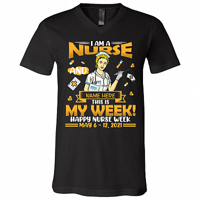 Personalized Nurse, Black, V-Neck T-Shirt