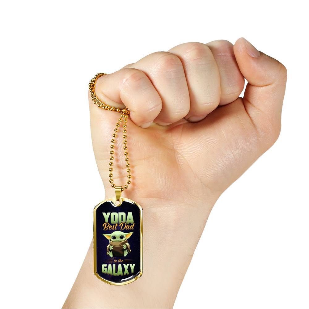 Funny Green Baby Alien You Da Best Dad in the Galaxy Father's Day Dog Tag Pendant Necklace