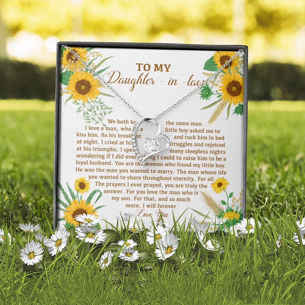 To My Daughter In Law We Both Love The Same Man I Will Forever Love You Sunflower Forever Love Heart Pendant Necklace