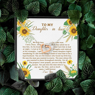 To My Daughter In Law We Both Love The Same Man I Will Forever Love You Sunflower Interlocking Hearts Pendant Necklace