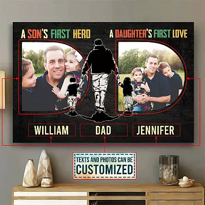 Alternative view of Personalized Photo Dad As A Son's First Hero A Daughter's First Love Father's Day Custom Image Canvas Poster