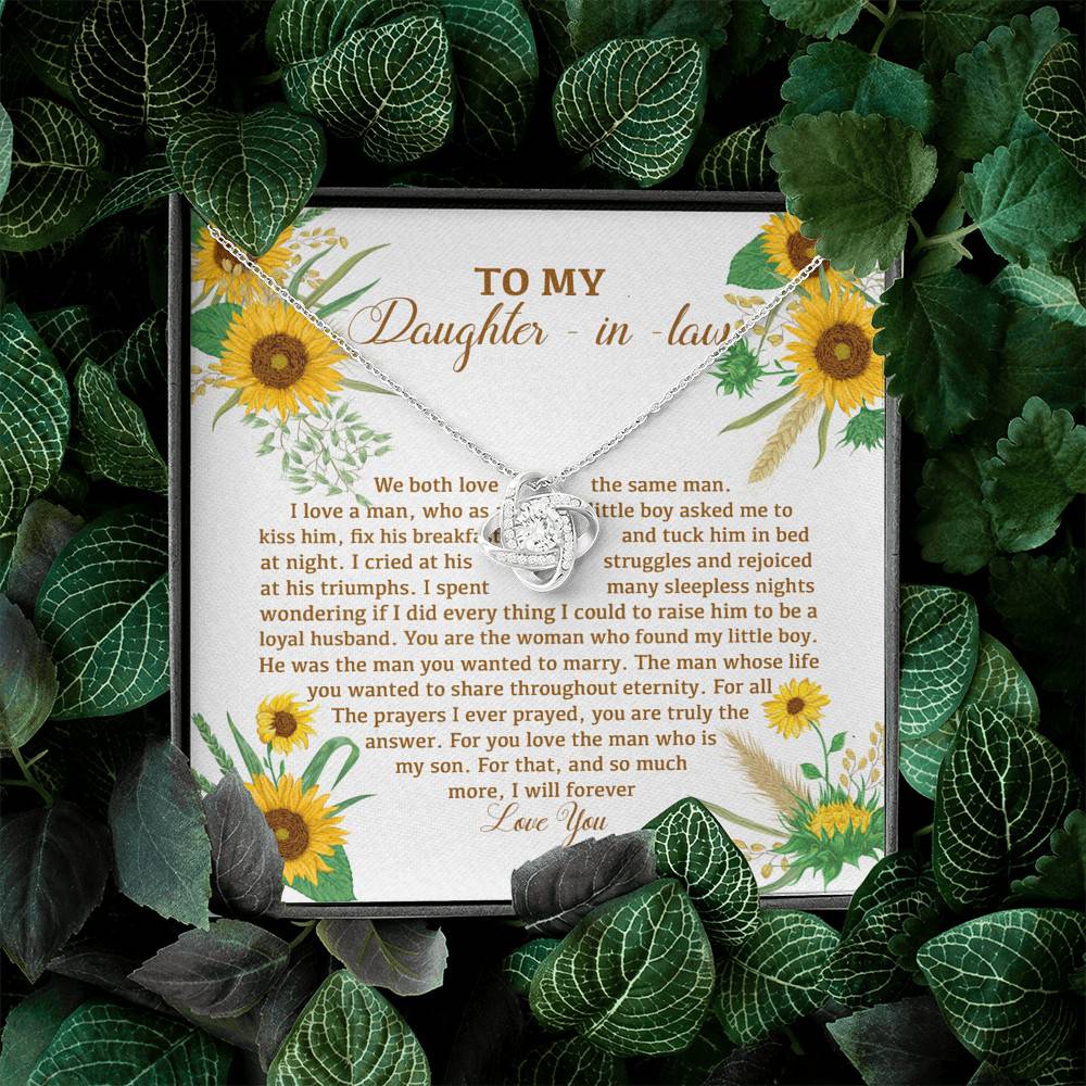To My Daughter In Law We Both Love The Same Man I Will Forever Love You Sunflower Love Knot Necklace To My Daughter In Law We Both Love The Same Man I Will Forever Love You Sunflower Love Knot Necklace