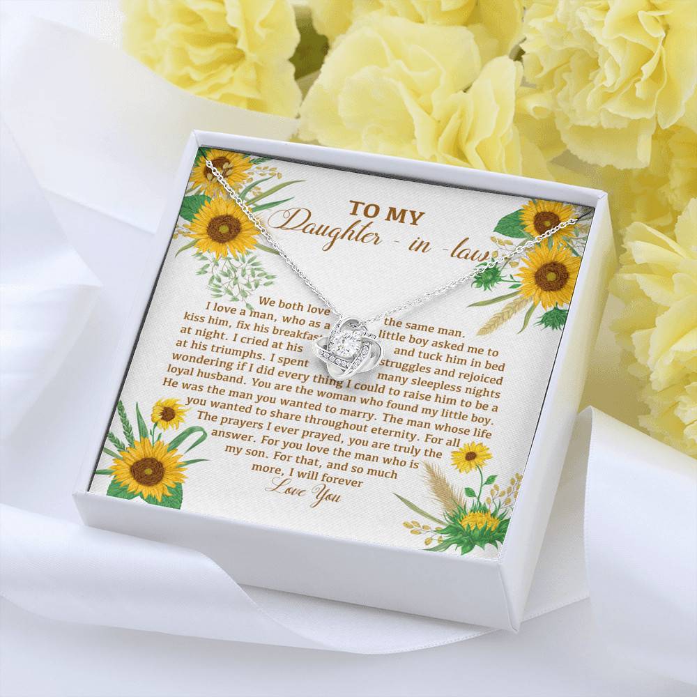 To My Daughter In Law We Both Love The Same Man I Will Forever Love You Sunflower Love Knot Necklace To My Daughter In Law We Both Love The Same Man I Will Forever Love You Sunflower Love Knot Necklace
