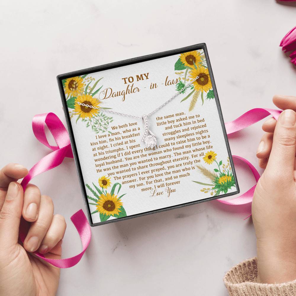 To My Daughter In Law We Both Love The Same Man I Will Forever Love You Sunflower Alluring Beauty Necklace