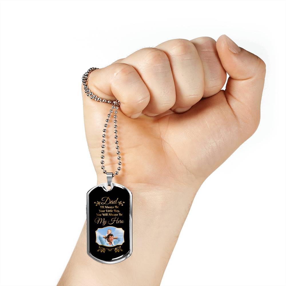 Custom Photo Fathers Day Gift You Will Always Be My Hero Dog Tag Pendant Necklace