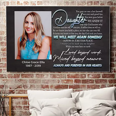 Custom Photo Daughter Forever In Our Hearts Wrapped Framed Canvas Prints - Unframed Poster - Home Decor