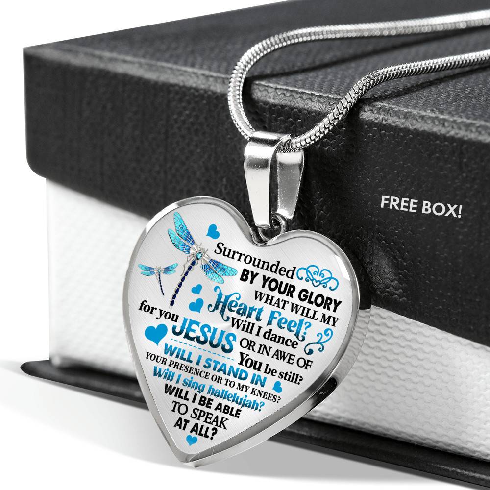Dragonfly Surrounded by Your Glory What Will My Heart Feel I Can Only Image Heart Pendant Necklace - Bangle