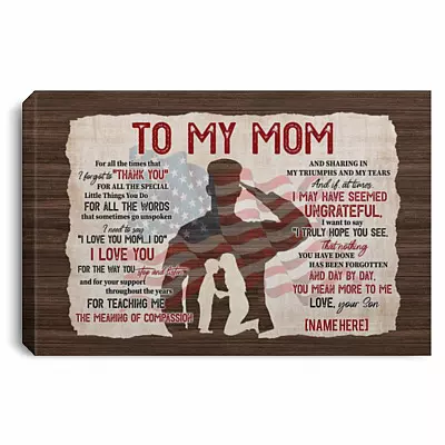 Personalized From US Soldier To My Mom, White, 0.75'' Framed Canvas