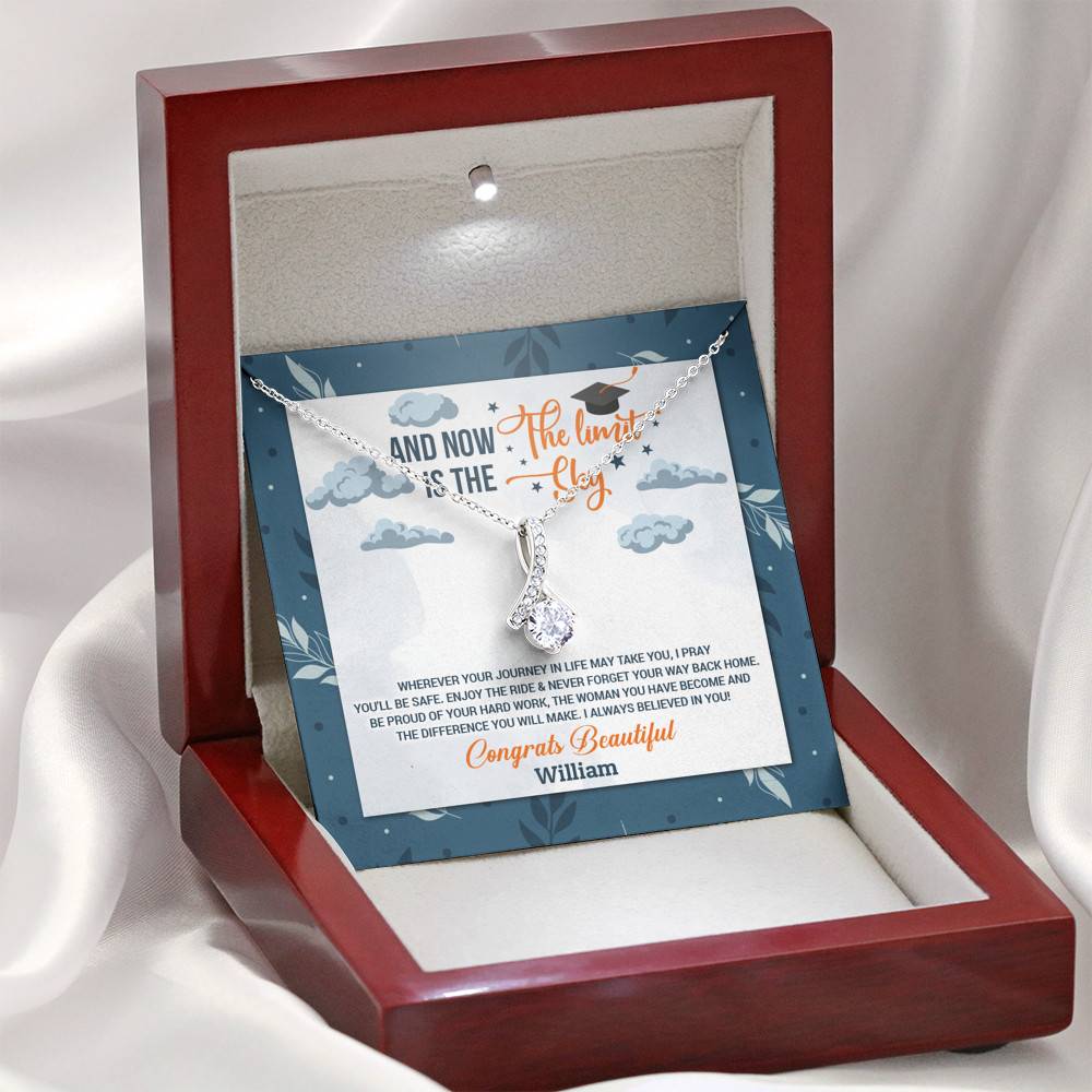Personalized And Now The Limit Is The Sky Alluring Beauty Pendant Necklace - Custom Graduation Necklace