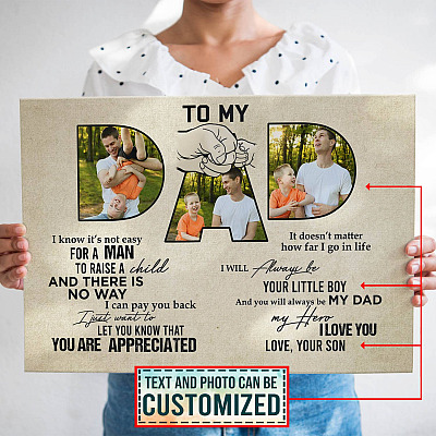 Personalized Photo To My Dad It's Not Easy To Raise A Child Son Daughter and Dad Father's Day Canvas Poster
