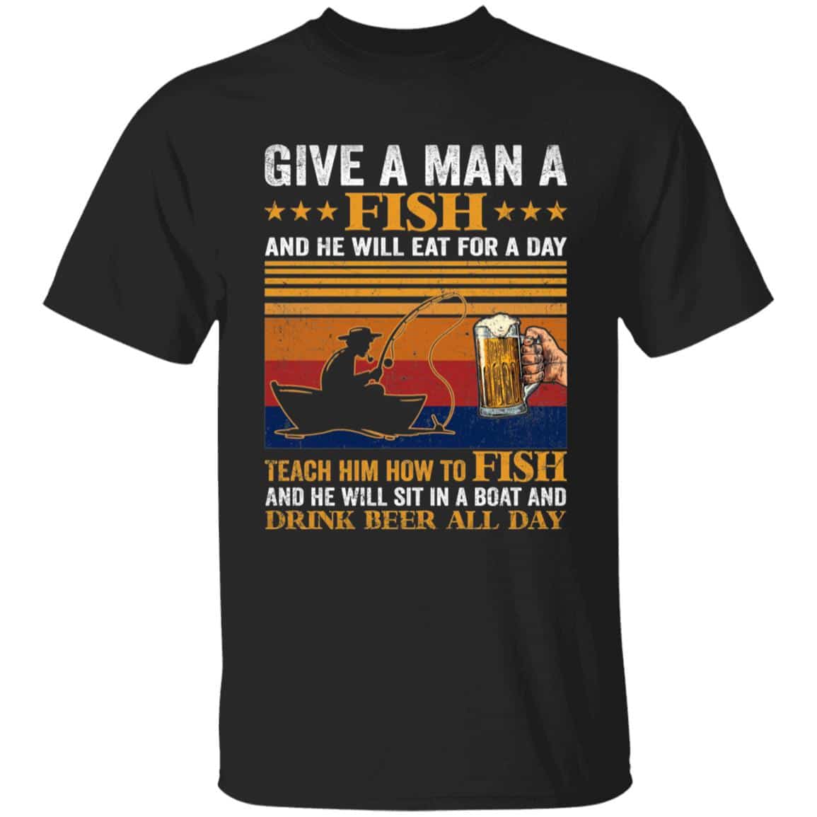 1N.Give A Man A FIsh (3), Black, Unisex T-Shirt 1N.Give A Man A FIsh (3), Black, Unisex T-Shirt