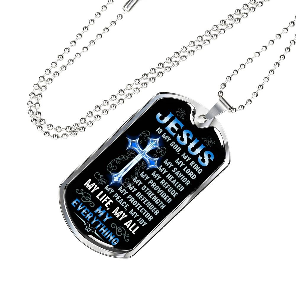 Cross Jesus Is My God My King My Lord My Savior My Healer My Refuge Christian Gifts Dog Tag Pendant Necklace