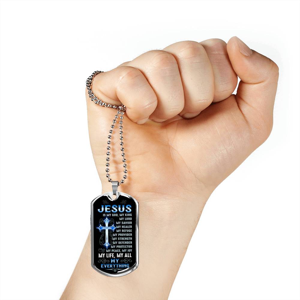 Cross Jesus Is My God My King My Lord My Savior My Healer My Refuge Christian Gifts Dog Tag Pendant Necklace