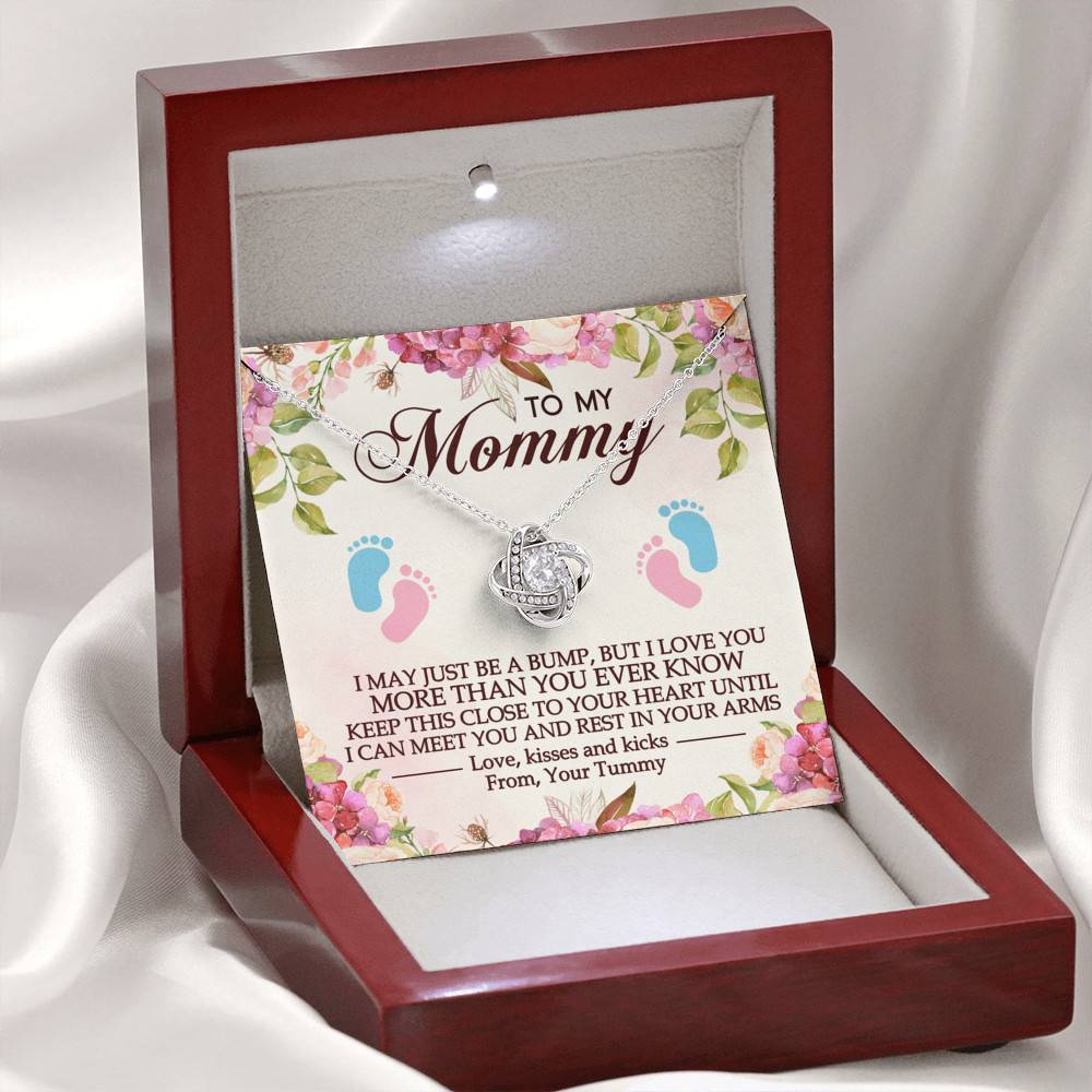 To My Mommy I May Just Be A Bump But I Love You More Than You Ever Know Love Knot Necklace - Mom To Be Gifts
