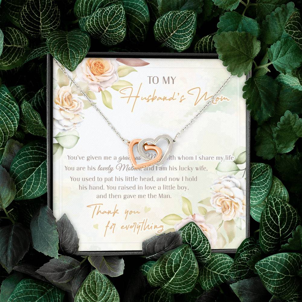 To My Husband's Mom You've Given Me A Gracious Man From Daughter In Law Interlocking Hearts Pendant Necklace