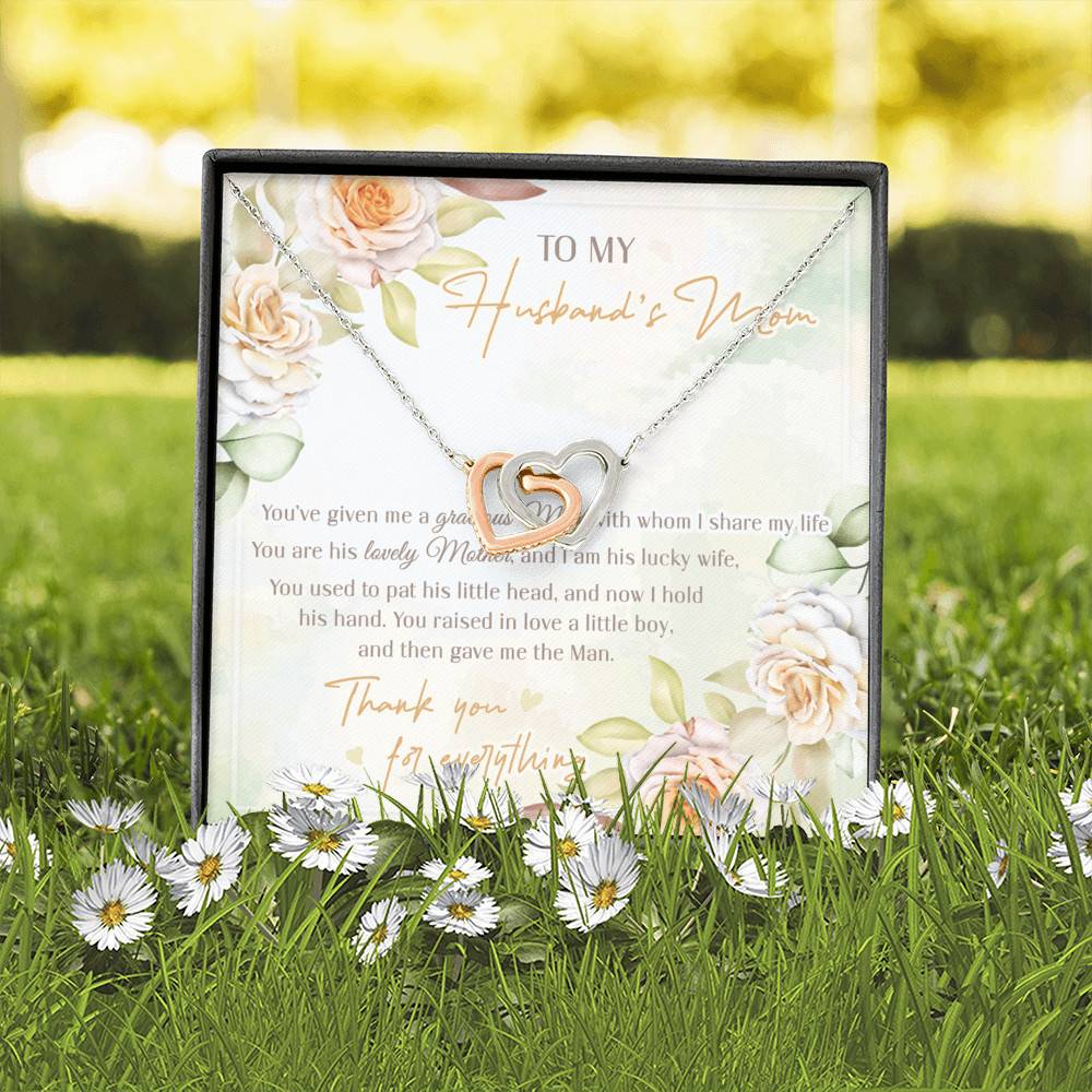 To My Husband's Mom You've Given Me A Gracious Man From Daughter In Law Interlocking Hearts Pendant Necklace