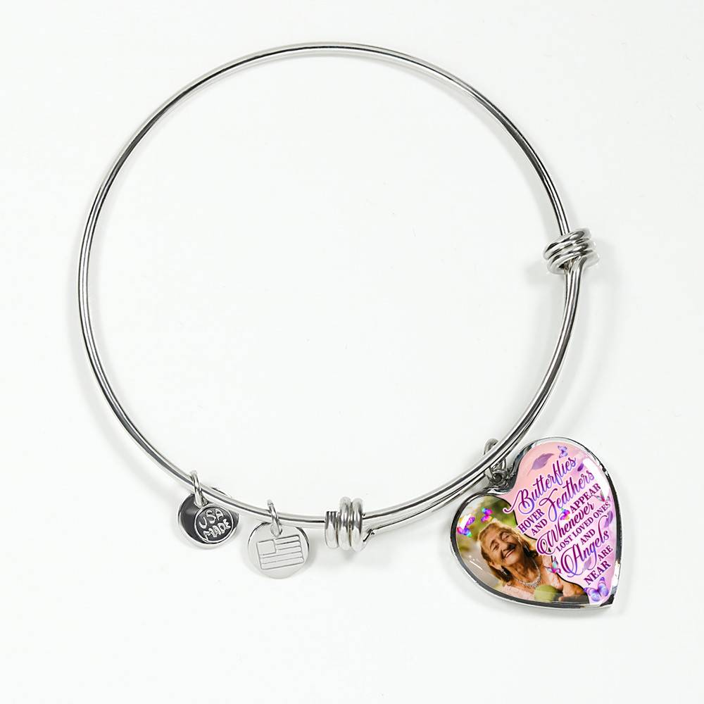 Personalized Photo Butterfly Hover And Feathers Appear Whenever Lost Loved Ones Heart Pendant Necklace