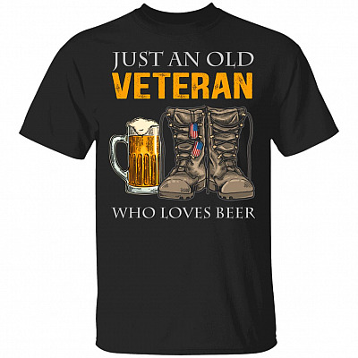 Veteran Loves Beer Shirt, Black, Unisex T-Shirt