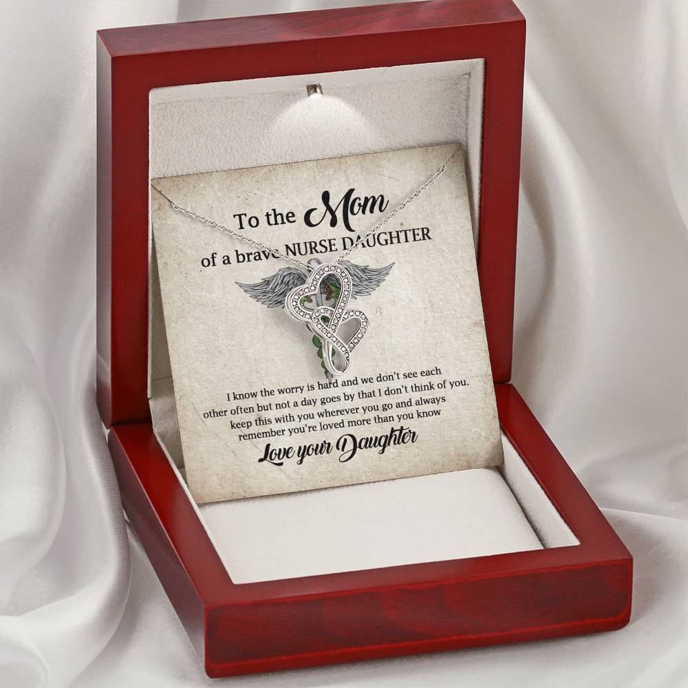 To the Mom of A Brave Nurse Daughter I Know the Worry Is Hard and We Don't See Each Other Double Hearts Necklace To the Mom of A Brave Nurse Daughter I Know the Worry Is Hard and We Don't See Each Other Double Hearts Necklace
