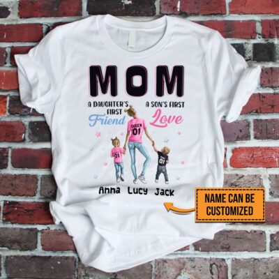 Alternative view of Personalized Mothers Day Gift Mom a Sons First Love a Daughters First Friend T-Shirt - V-Neck Tee