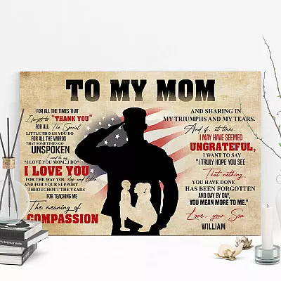 Alternative view of Personalized Military US Soldier To My Mom For All The Times I Forgot To Thank You Canvas - Unframed Poster