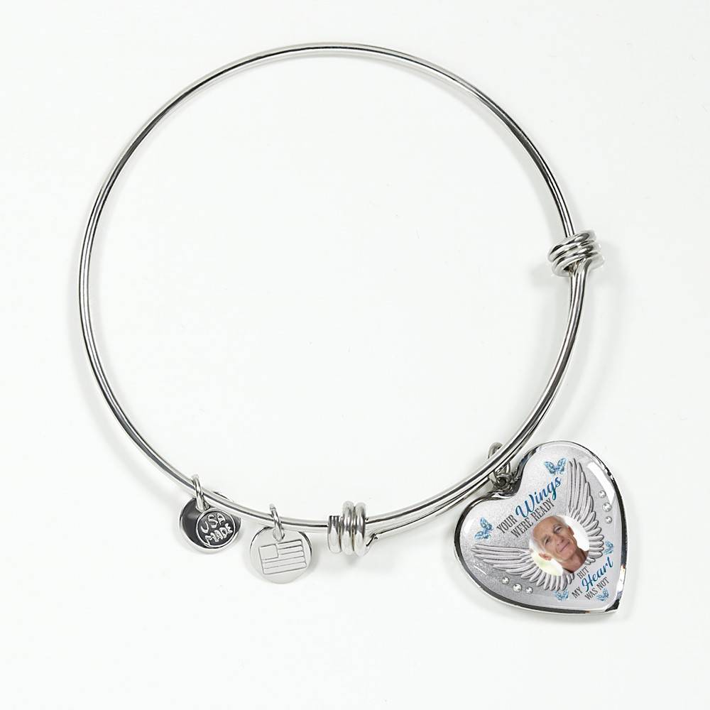 Personalized Photo Your Wings Were Ready But My Heart Was Not Heart Pendant Necklace - Bangle