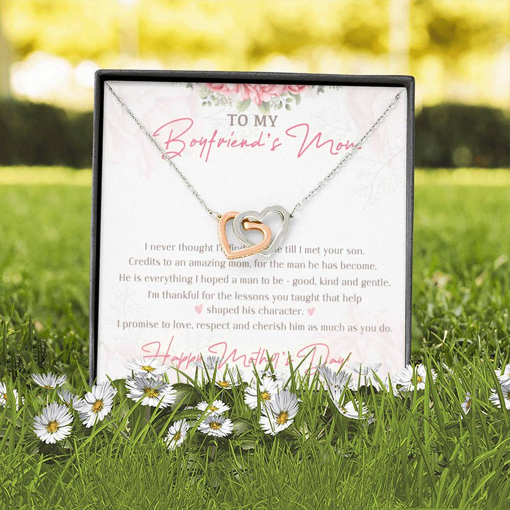 To My Boyfriend's Mom I Never Thought I'd Find The One Till I Met Your Son Interlocking Hearts Pendant Necklace To My Boyfriend's Mom I Never Thought I'd Find The One Till I Met Your Son Interlocking Hearts Pendant Necklace