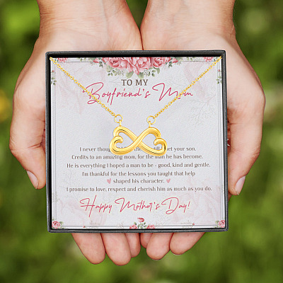 Alternative view of To My Boyfriend's Mom I Never Thought I'd Find The One Till I Met Your Son Infinity Heart Pendant Necklace