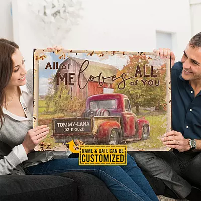 Alternative view of Personalized All Of Me Loves All Of You Barn and Truck Custom Name and Date Framed Canvas - Unframed Poster