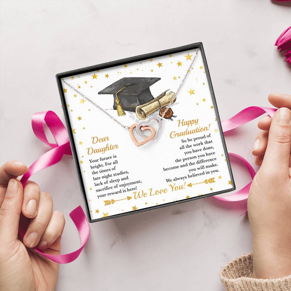 Dear Daughter Your Future Is Bright Happy Graduation We Always Believed In You Interlocking Hearts Pendant Necklace