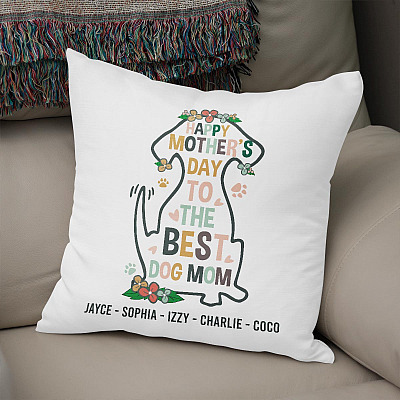 Personalized Happy Mother's Day to The Best Dog Mom Throw Pillow - Decorative Pillow - Indoor Outdoor Cushion