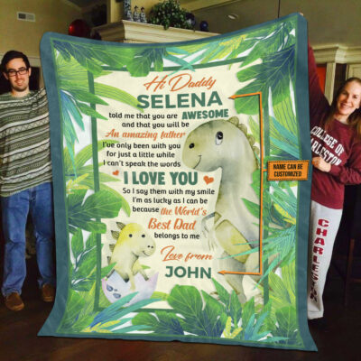 Alternative view of Personalized Dinosaur Hi Daddy Mommy Told Me That You Are Awesome Fleece Blanket - Mink Sherpa Blanket - Woven Blanket